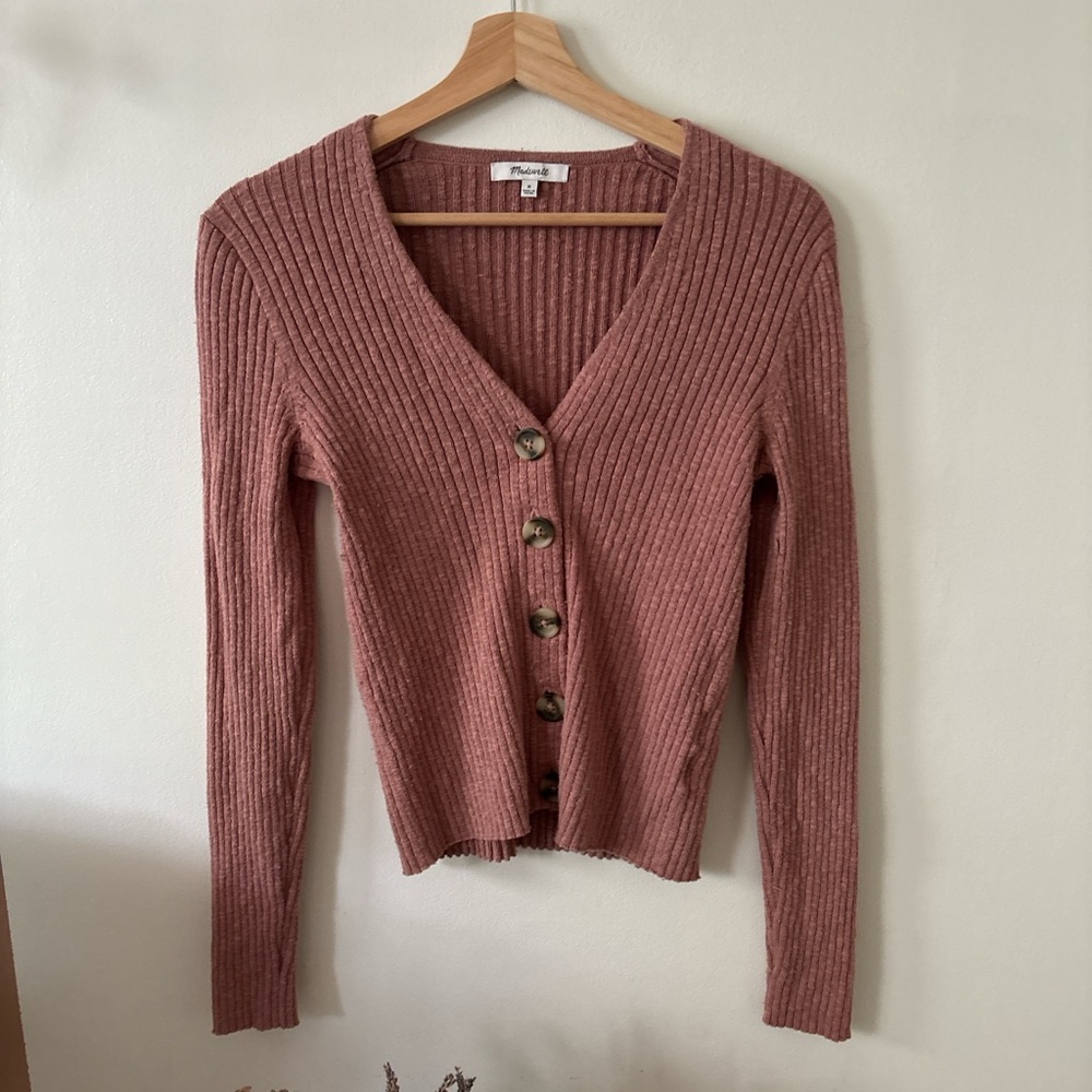 Madewell Pink Cardigan Sweater Ribbed Knit